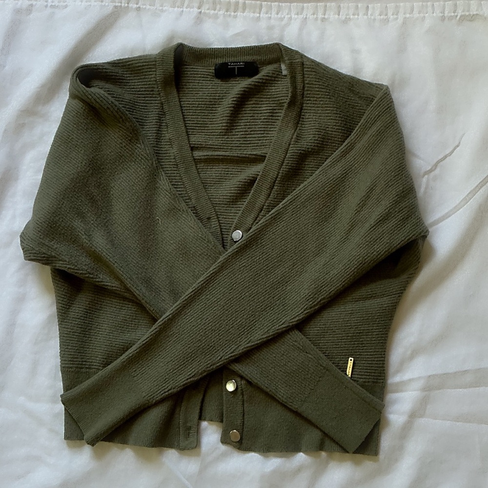 Tahari Olive Button-Up Cardigan